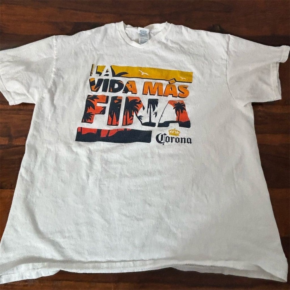 Corona La Vida Mas Fina Graphic T-Shirt Mens XL White Delta Pro Weight‎ Cotton